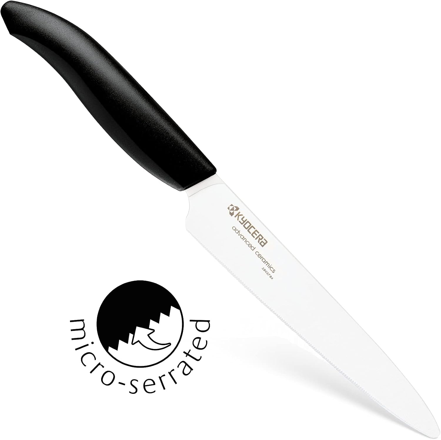 Kyocera Advanced Ceramics – Revolution Series 3-Piece Ceramic Knife Set: Includes 6-inch Chef's Knife; 5-inch Micro Serrated Knife; and 3-inch Paring Knife; Black Handles with White Blades