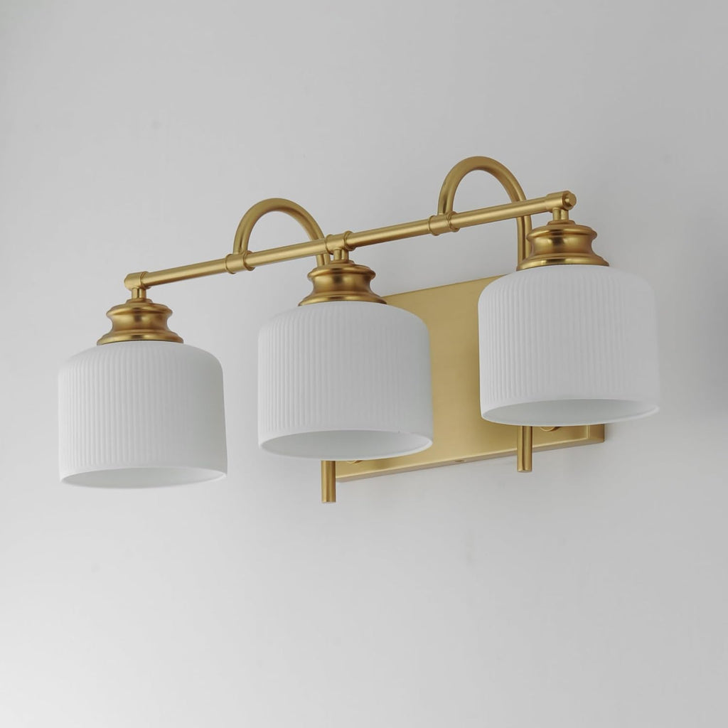 Maxim Lighting Bisque 3-Light Bath Vanity Light | Natural Aged Brass Steel Finish | White Glass Shade | Modern Indoor Light Fixture | Ideal for Bathrooms & Powder Rooms | 21493WTNAB