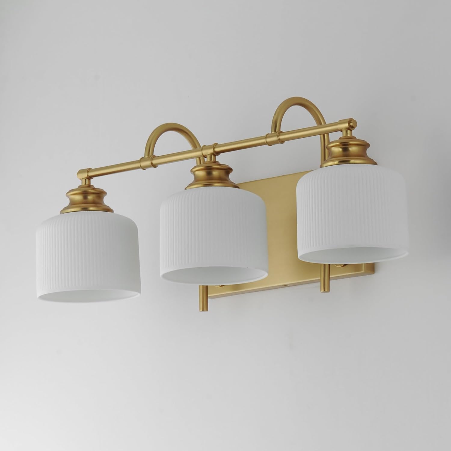 Maxim Lighting Bisque 3-Light Bath Vanity Light | Natural Aged Brass Steel Finish | White Glass Shade | Modern Indoor Light Fixture | Ideal for Bathrooms & Powder Rooms | 21493WTNAB