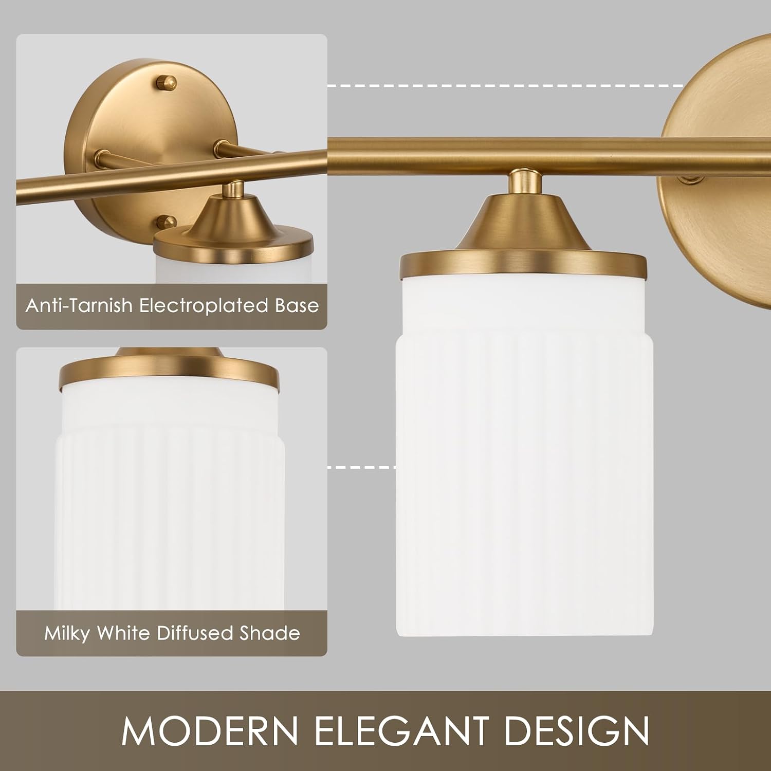 Jonsi Gold Bathroom Light Fixtures 5-Light Vanity Lights Modern Wall Sconce with Milk White Shade Brushed Brass Bathroom Light Fixture Over Mirror for Bedroom Hallway Kitchen