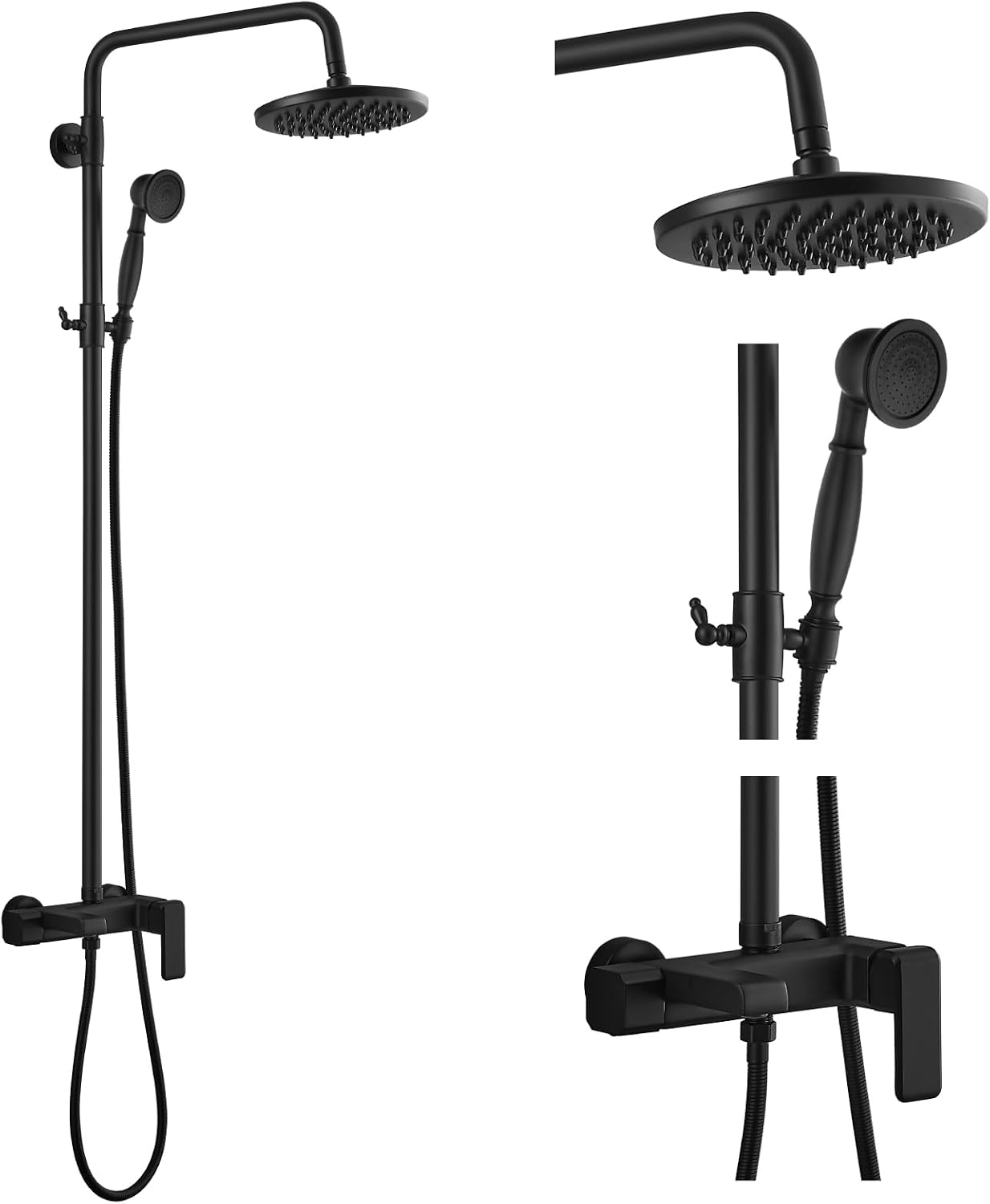 Matte Black Exposed Shower Faucet Fixture Set 8 Rain Shower Single Handle Triple Function Tub Spout Shower Fixture Combo System Unit Set