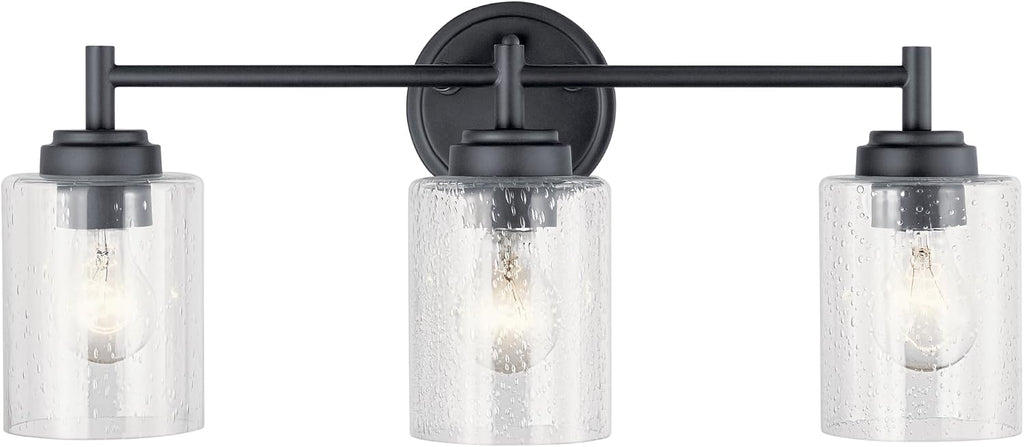 Kichler Winslow 21.5' 3-Light Bathroom Vanity Light Fixture with Clear Seeded Glass in Black, Modern Wall Mount Lighting for Mirror over Vanity in Bathroom, 45886BK