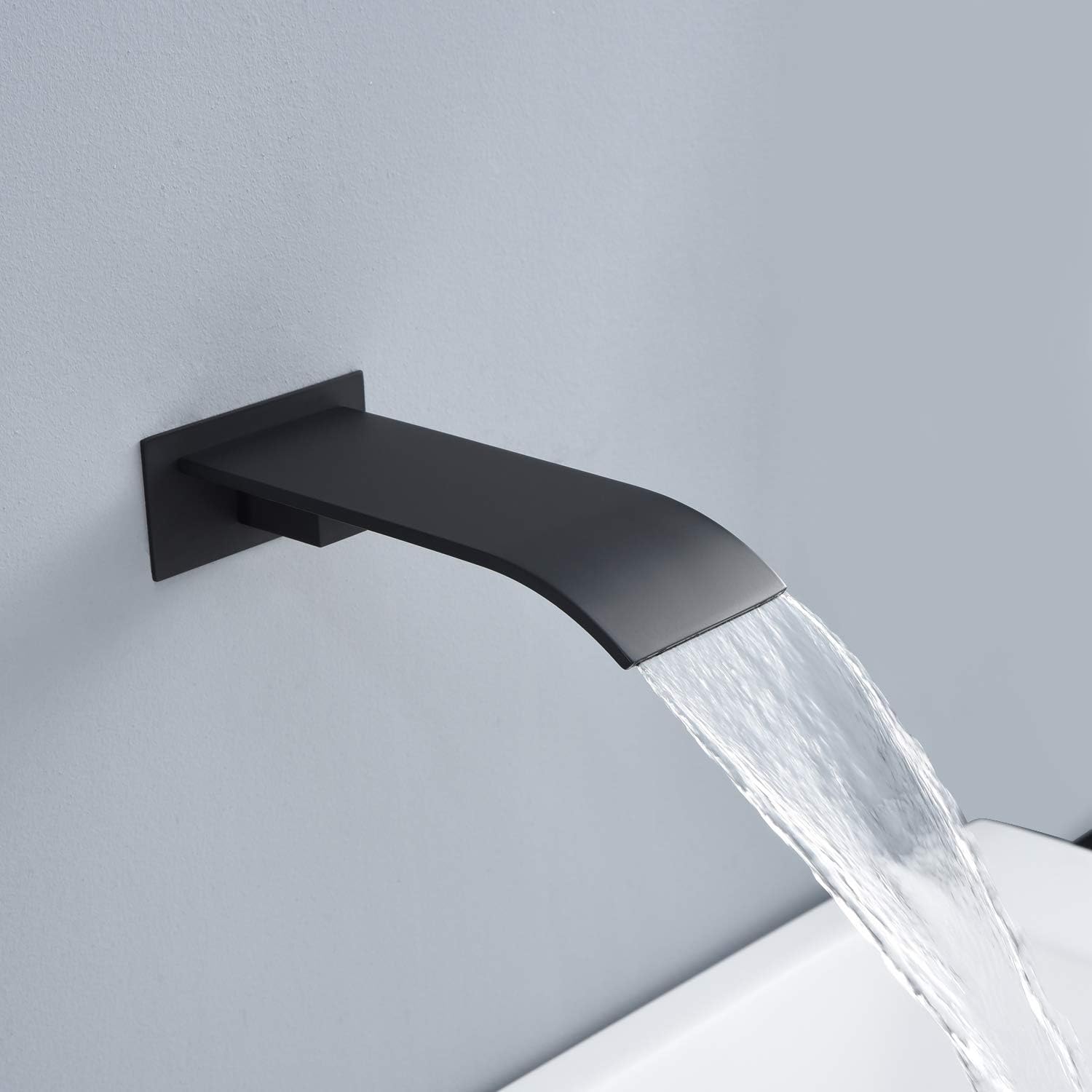 sumerain Black Tub and Shower Faucet Set with Anti-scalding Pressure Balance Valve, Waterfall Tub Spout and 8 Inch Rain Shower Head