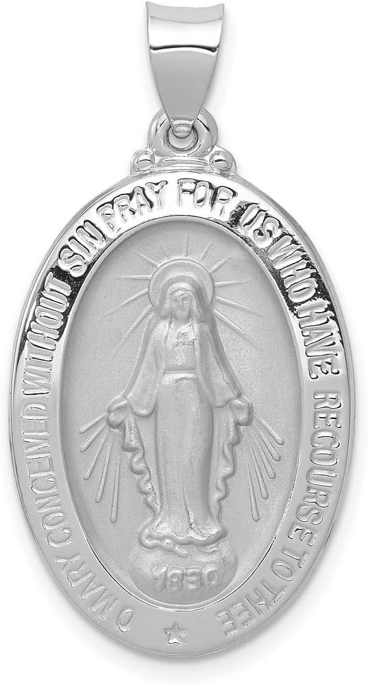 14k Gold Virgin Mary Miraculous Medal Pendant - Oval Mother Mary Necklace Charm with Sacred Words - Handcrafted Religious Jewelry Made in USA - Traditional Catholic Design