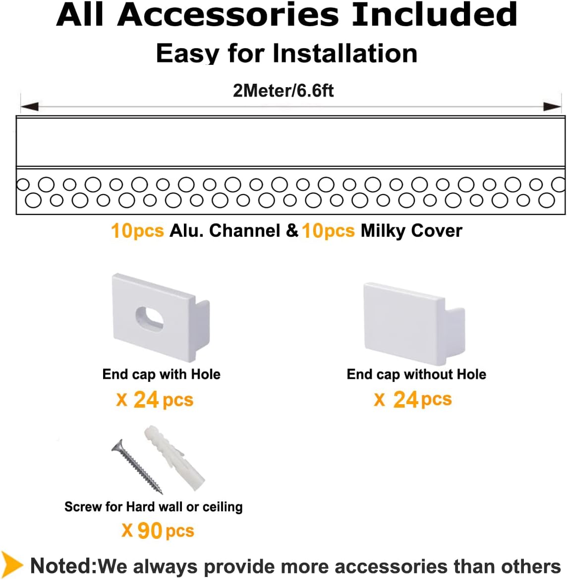 hunhun 10-Pack6.6ft/2Meter Drywall LED Aluminum Channel System with Milky Cover, End Caps and Mounting Clips, Aluminum Profile for LED Strip Light Installations (Single-Edge-6.6ft, 10)