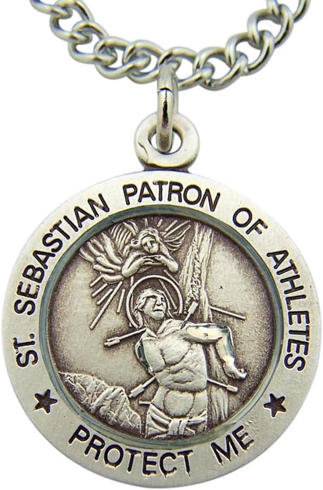 Religious Gifts Sterling Silver Saint Sebastian Sports Athlete Medal Pendant, 15/16 Inch