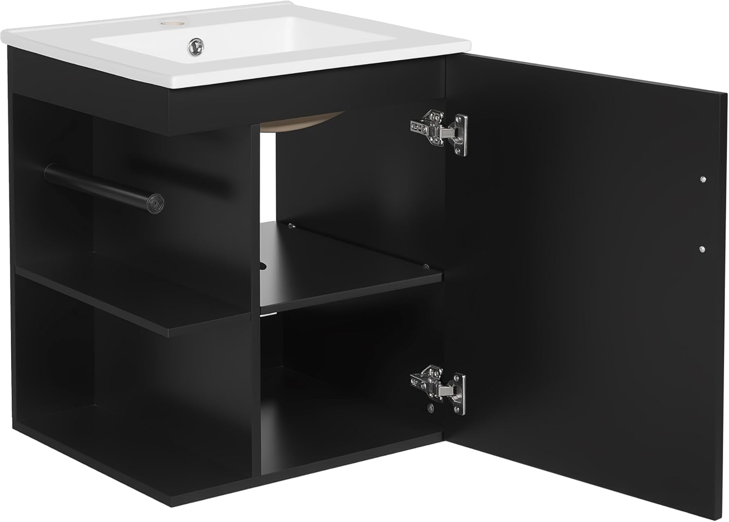 20 Inch Wall Mounted Bathroom Vanity with Sink Top,Small Floating Bathroom Vanity with Side Shelves & Toilet Paper Holder,Compact Storage with Soft Closing Door,Herringbone Front,Black