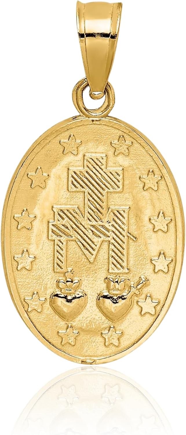 IceCarats 14K Solid Yellow Gold Medium Our Lady of Grace Miraculous Medal, Virgin Mary Pendant Necklace 21.5mm 7/8 inch Polished, Satin For Her