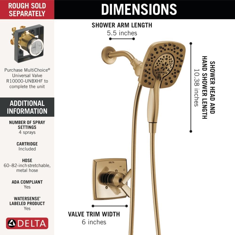 Delta Ashlyn 17 Series Dual-Function Shower Faucet Set with In2ition 2-in-1 Dual Shower Head with Handheld Spray, Gold 2-Handle Valve Trim Kit, Champagne Bronze T17264-I-CZ (Valve Not Included)