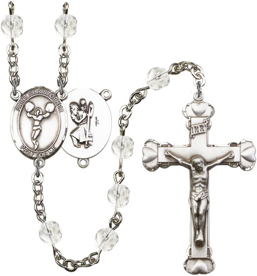 Bonyak Jewelry St. Christopher/Cheerleading Silver-Plated Rosary - Every Birth Month Color and More