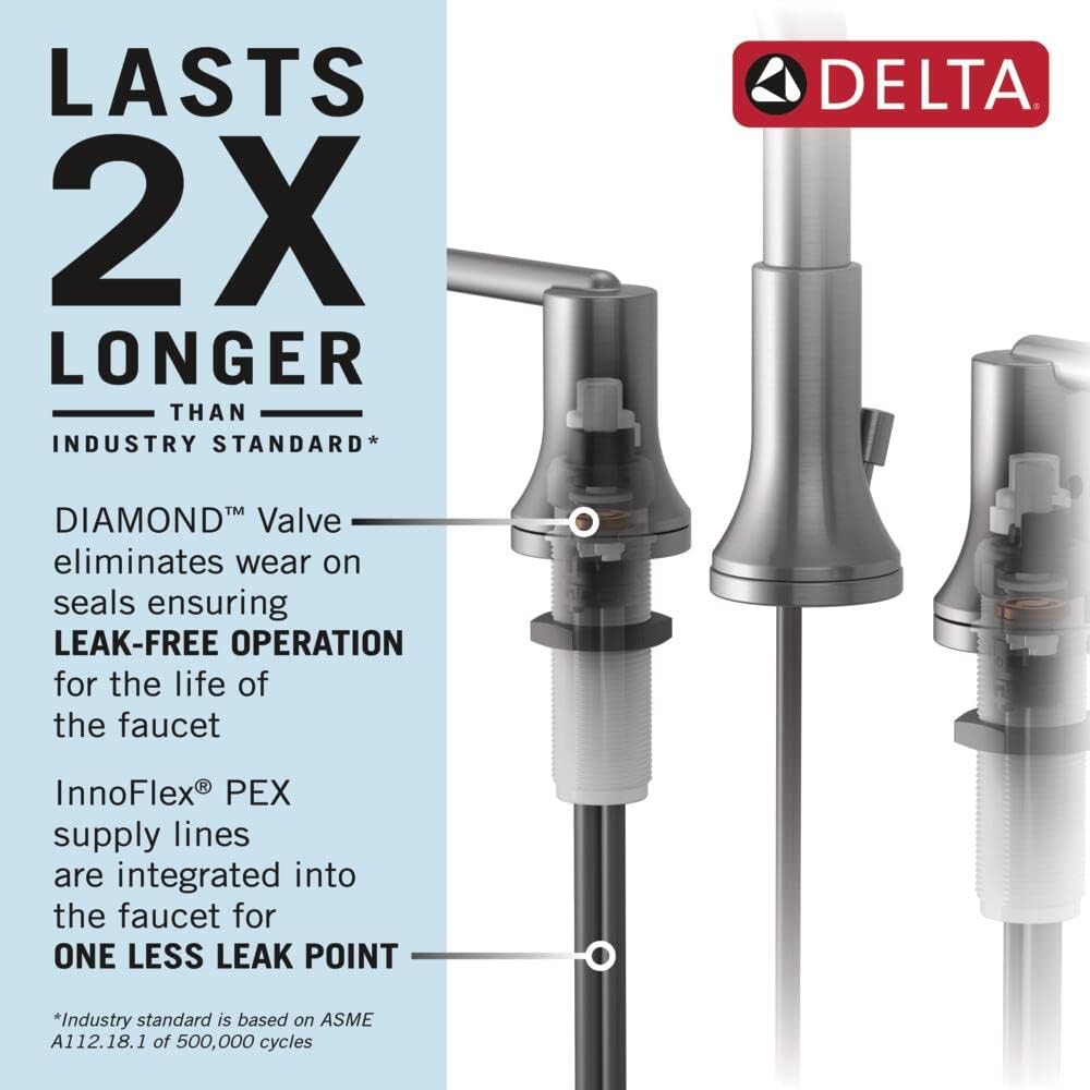 Delta Trinsic Chrome Bathroom Faucet 3 Hole, 8 Inch Widespread Bathroom Sink Faucet for Vanity, Metal Push-Pop Drain Assembly, Chrome 3559-MPU-DST