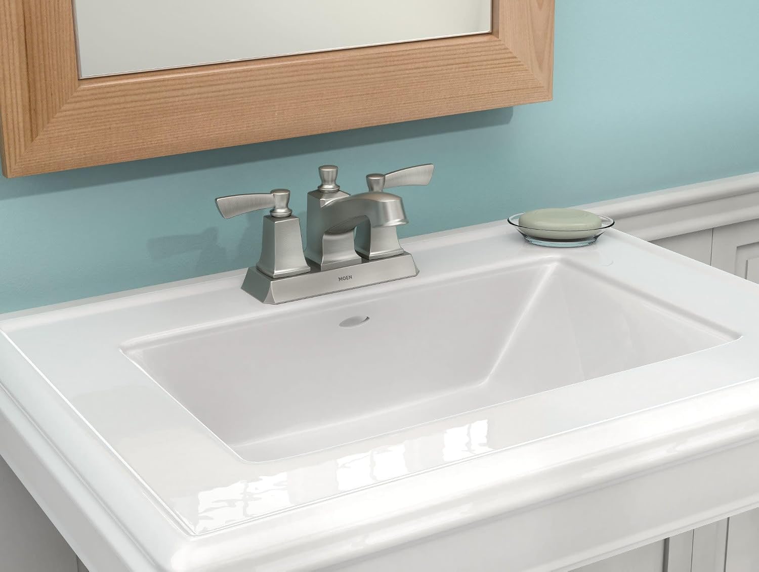 Moen Conway Spot Resist Brushed Nickel Two-Handle Centerset Bathroom Faucet with Drain Assembly, WS84922SRN (Pack of 2)