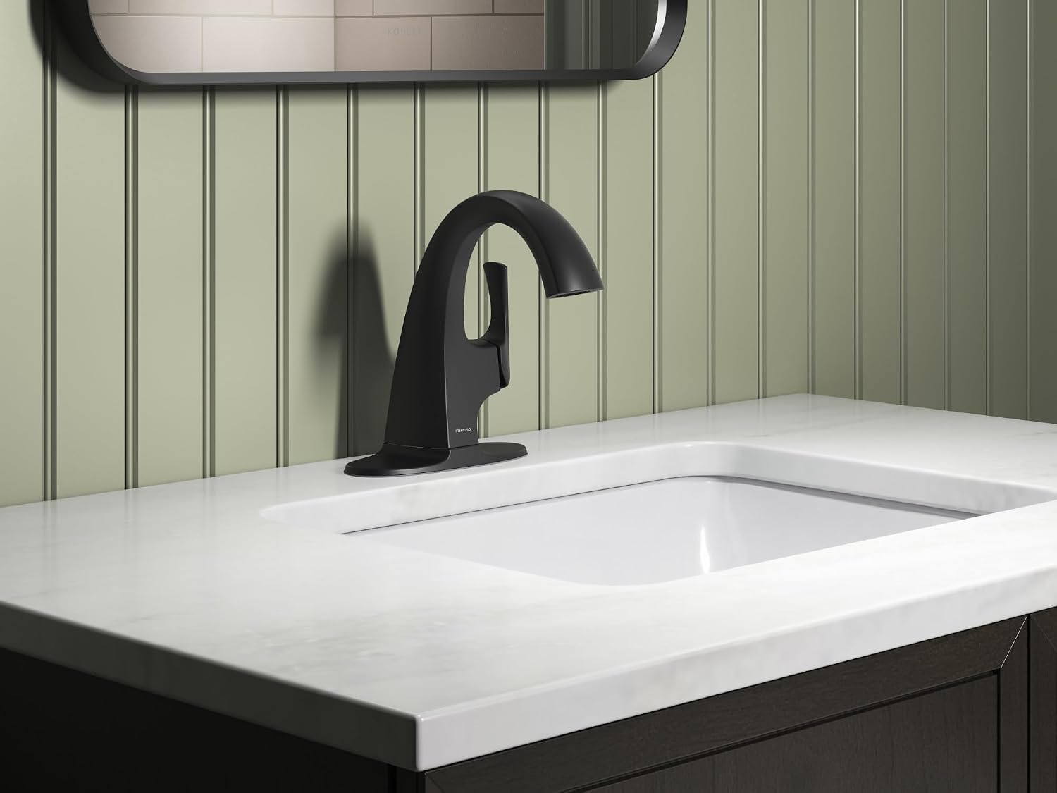 Sterling 27371-4-BL Medley Single-Handle Bathroom Sink Faucet, 1.2 GPM, Clicker Drain with Tailpiece, Premium Durable Metal, Corrosion Resistant, Matte Black