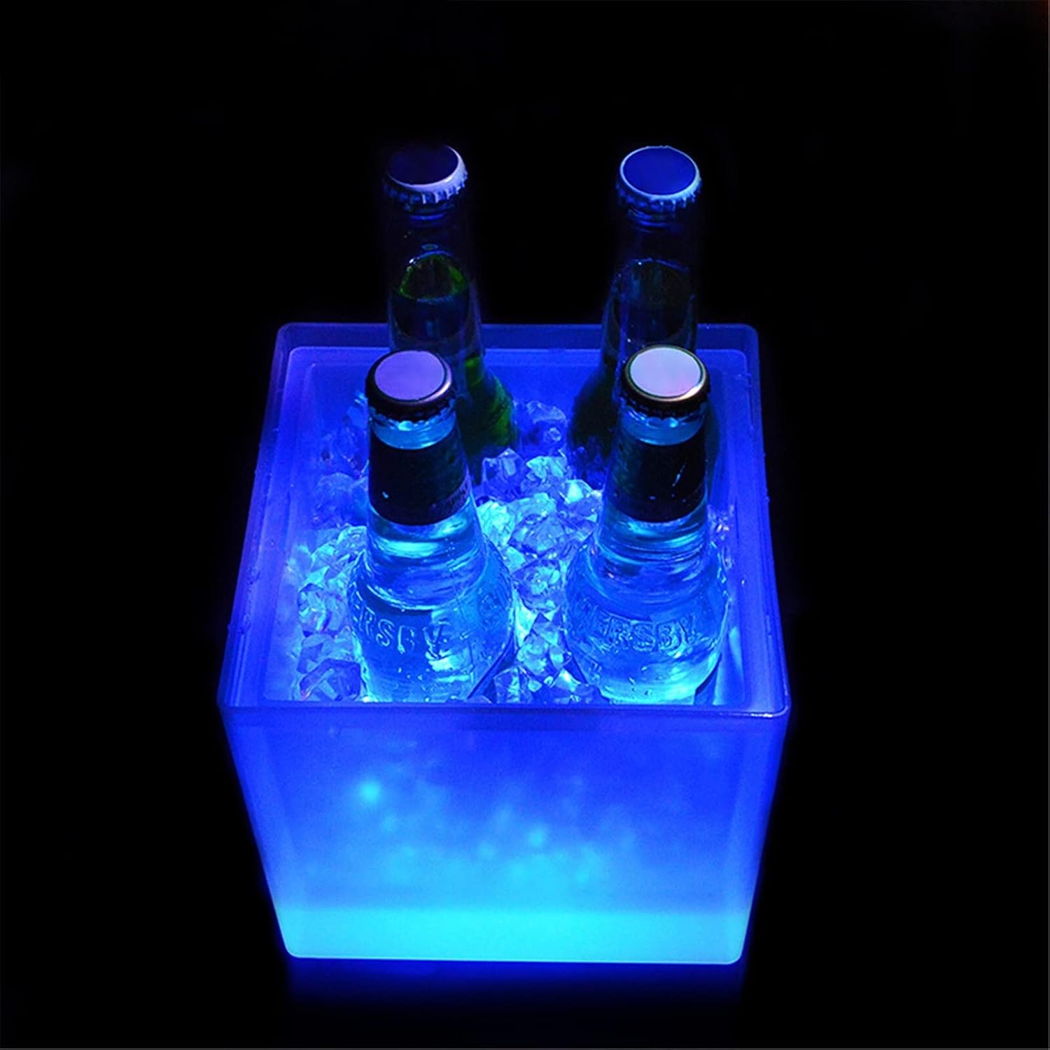 Ice Bucket Champagne Bucket Led Ice Bucket Bar Nightclub Light Up Square Champagne Whiskey Beer Bucket Bars Night Party Double Layer With Led Color Changing Ice Bucket Beverage Tub