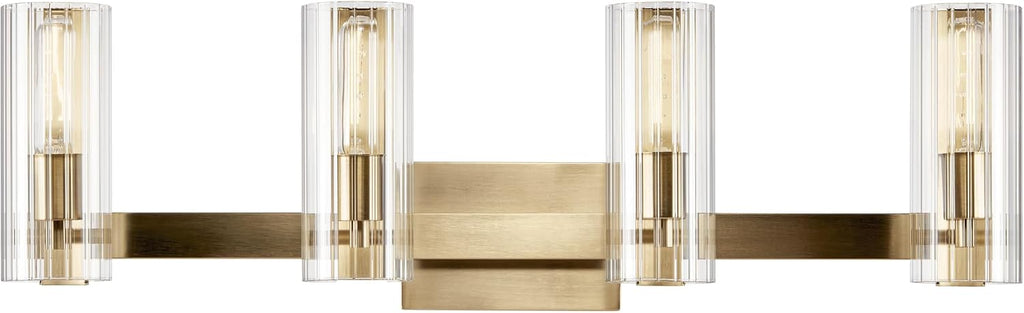 Kichler Jemsa 32' 4-Light Modern Bathroom Vanity Light Fixture with Clear Fluted Glass in Champagne Bronze for Bathroom Lighting Over Mirror (9.75' H x 32' W), 55169CPZ