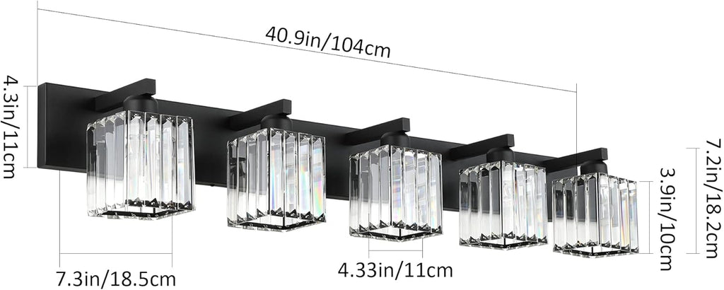 Aipsun Bathroom Vanity Light Black Light Fixtures 5 Light Crystal Vanity Light Modern Bathroom Lighting (Exclude Bulb)