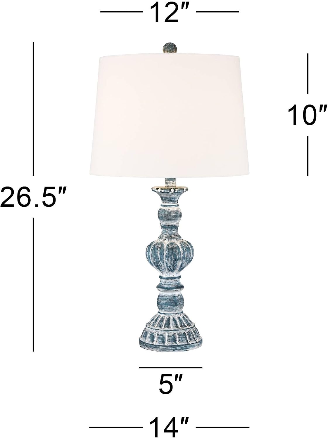 Regency Hill Tanya Coastal Vintage Style 3-Way Table Lamps 26.5' High Set of 2 with Table Top Dimmers Blue Wash White Fabric Drum Shades for Living Room Bedroom House Bedside Nightstand