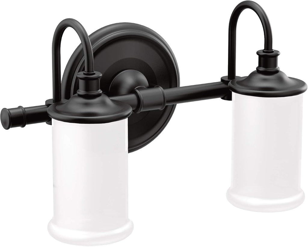 Moen YB6462BL Belfield 2-Light Dual-Mount Bath Bathroom Vanity Fixture with Frosted Glass, Matte Black