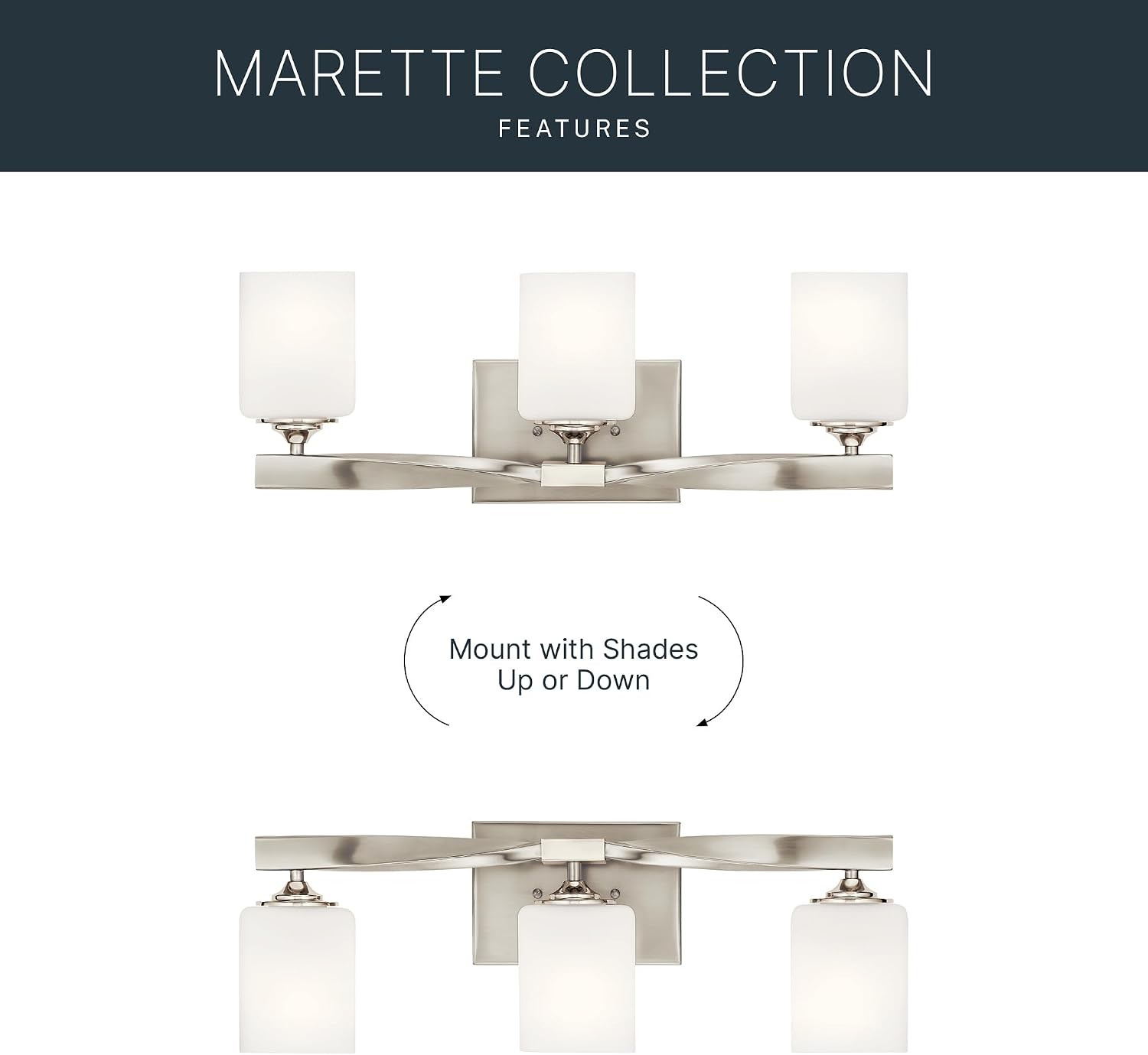 Kichler Marette 22.75' Vanity Light in Brushed Nickel, 3-Light Modern Bathroom Light with Satin Etched Cased Opal Glass, (22.75' W x 8' H), 55002NI