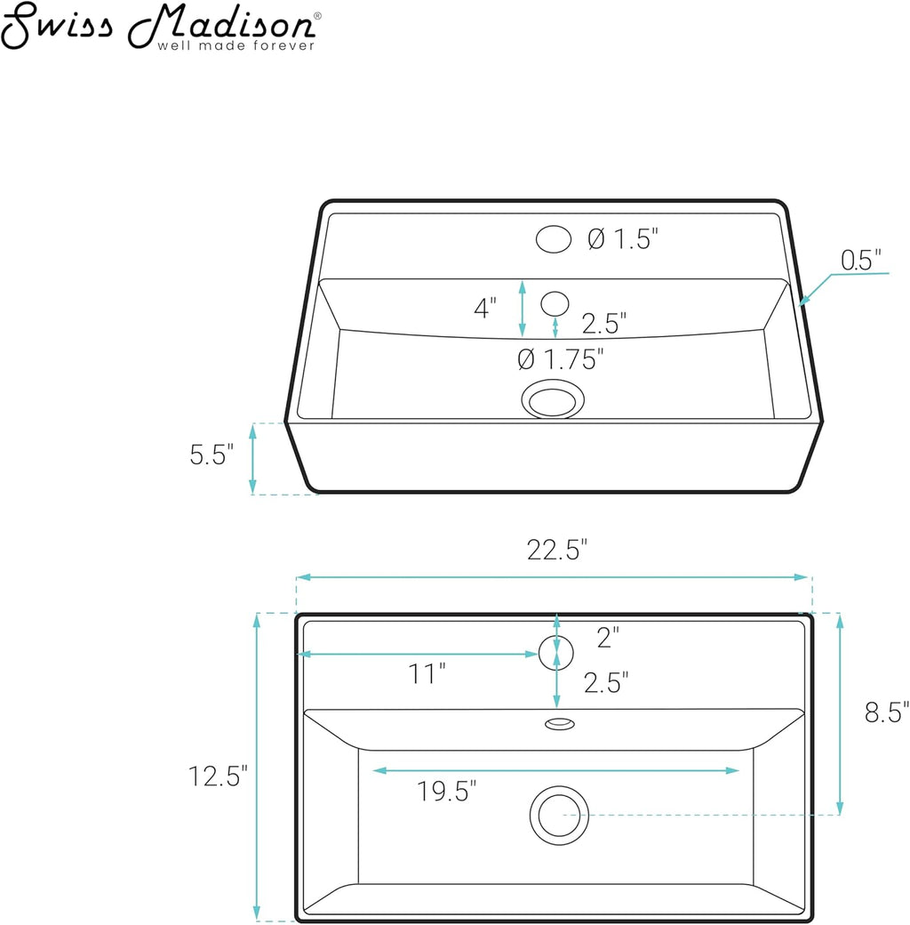 Claire 22' Rectangle Wall-Mount Bathroom Sink in Matte Black