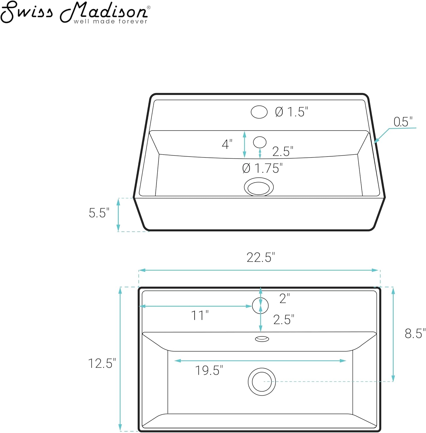 Claire 22' Rectangle Wall-Mount Bathroom Sink in Matte Black