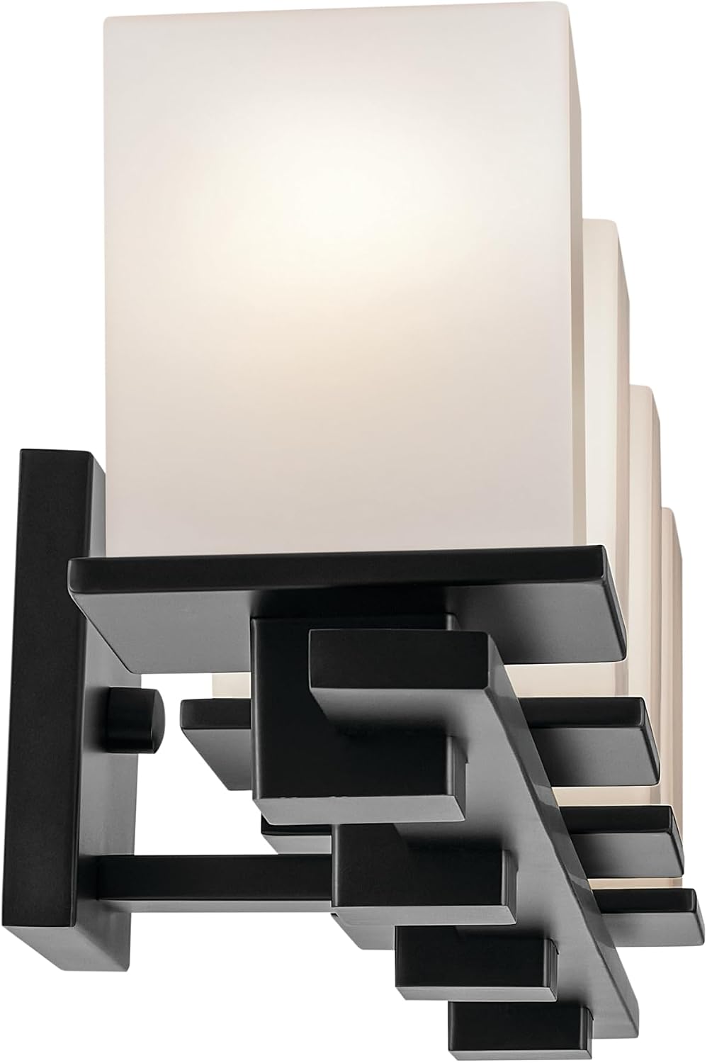 Kichler Tully 32' 4-Light Bathroom Vanity Light Fixture with Satin Etched Cased Opal Glass in Black for Over Mirror, Modern Wall Mount Lighting (32' x 6.5' x 7'), 45152BK