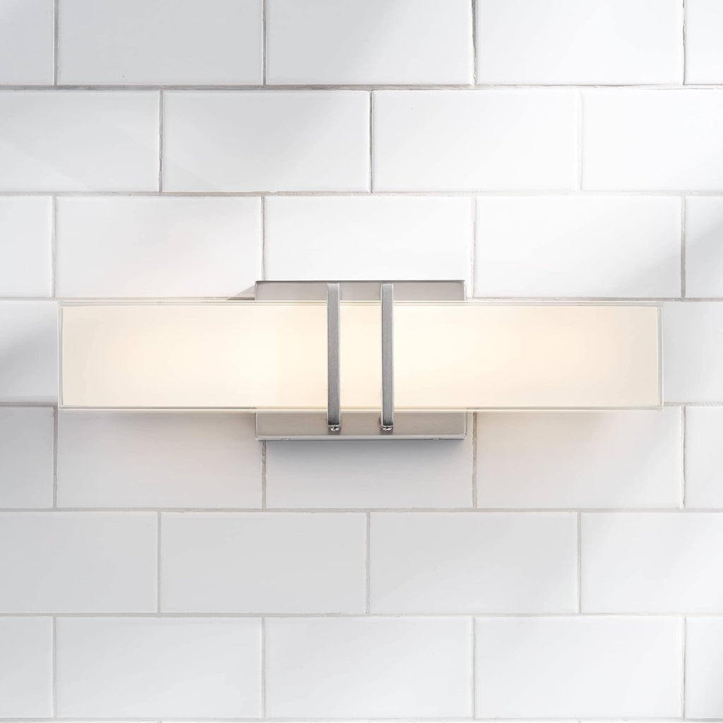 Possini Euro Design Exeter Modern Art Deco Wall Mount Light LED Brushed Nickel Silver Metal 17' Wide Vanity Fixture Rectangular Silk Screened Glass Shade Decor for Bathroom Over Mirror House Home