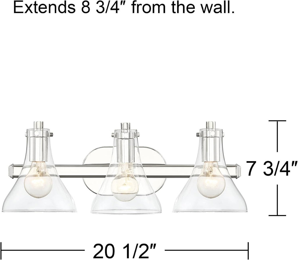 Possini Euro Design Sorren Industrial Modern Wall Light Polished Chrome Silver Hardwired 20 1/2' 3-Light Fixture Curving Clear Glass Shade for Bedroom Bedside Bathroom Vanity Living Room Hallway