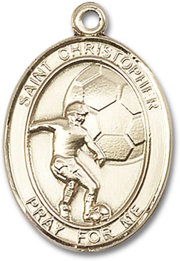 Bonyak Jewelry St. Christopher - Soccer Hand-Crafted Oval Medal Pendant in 14kt Yellow Gold-Filled