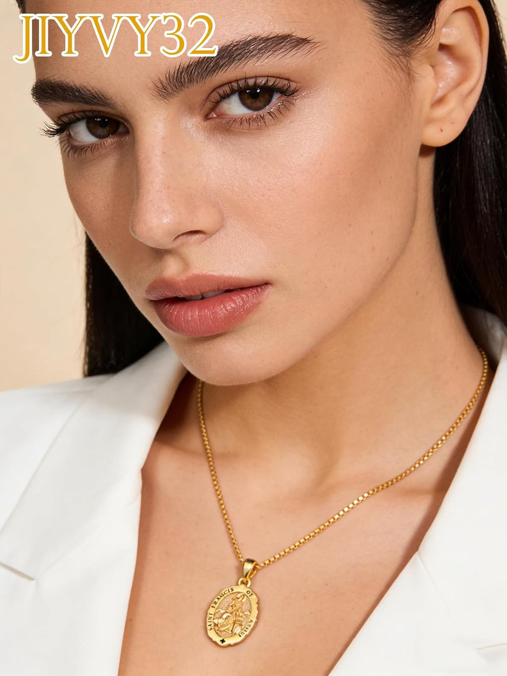 14K Gold Saint Medal Necklace for Women, Catholic Patron Saint Pendant Necklace, Christian Religious Jewelry Gift for Confirmation Baptism Communion Christmas Birthday