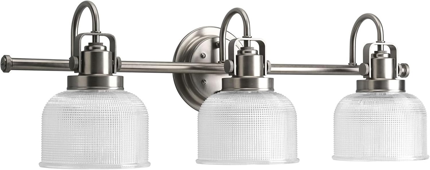 Progress Lighting P2992-81 Archie Collection Clear Double Prismatic Glass Coastal Bath Vanity, 3-Light, Antique Nickel