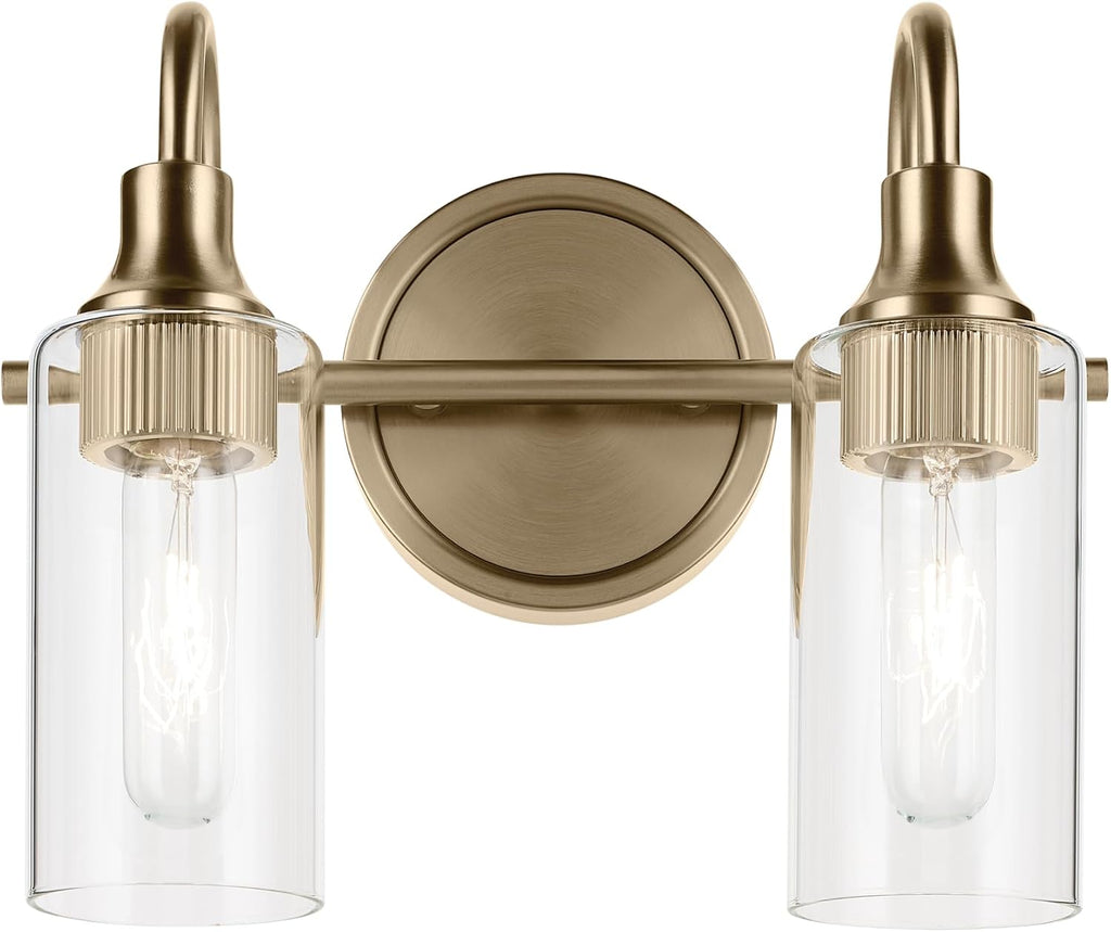 Kichler Kavi 12.5' 2-Light Bathroom Vanity Light Fixture with Clear Glass in Champagne Bronze, Modern Wall Mount Over Mirror for Powder Room, Damp Rated (12.5' W x 10' H), 55210CPZ