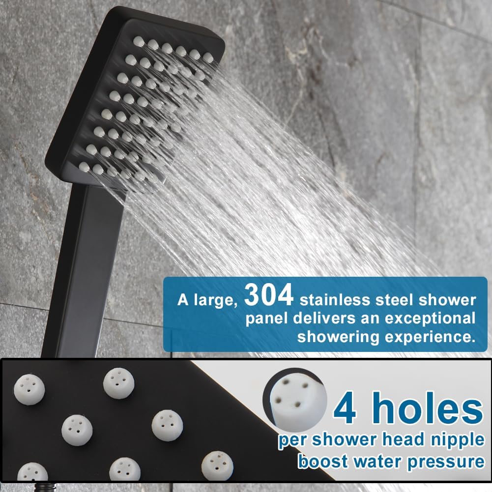 Matte Black Shower Tub Faucet Set Bathroom Rain Shower System with Tub Spout Wall Mounted Rainfall 10 Inch Shower Head and Handle Set Include Shower Valve and Trim Kit