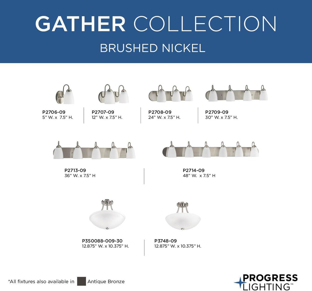 Gather Collection 6-Light Etched Glass Traditional Bath Vanity Light Brushed Nickel