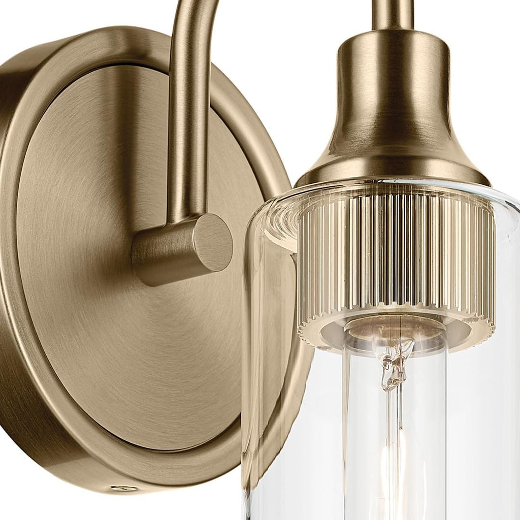 Kichler Kavi 5' 1-Light Wall Sconce Bathroom Vanity Light with Clear Glass in Champagne Bronze, Damp Rated for Bathroom, Powder Room, Kitchen, Hallway, Bedroom (5' W x 13' H), 55209CPZ