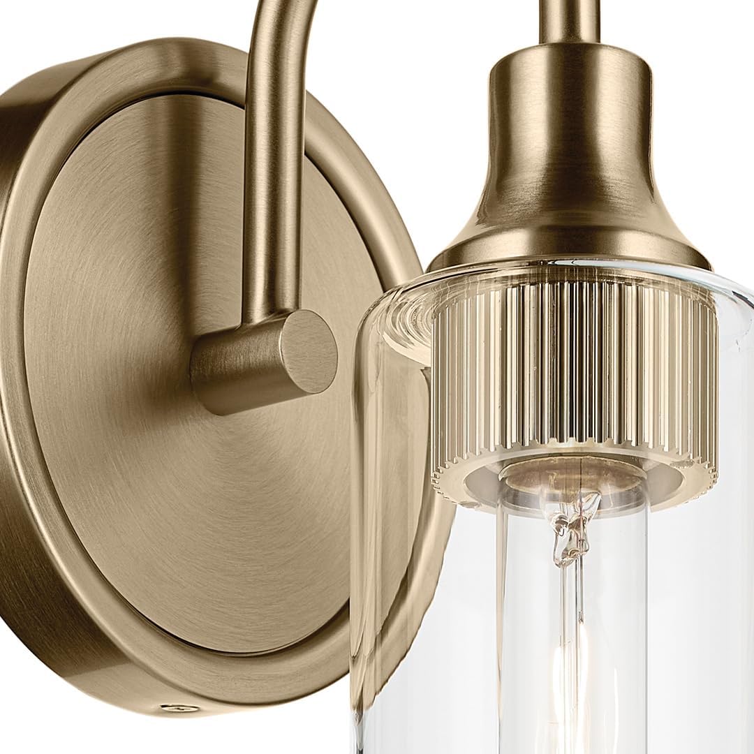 Kichler Kavi 5' 1-Light Wall Sconce Bathroom Vanity Light with Clear Glass in Champagne Bronze, Damp Rated for Bathroom, Powder Room, Kitchen, Hallway, Bedroom (5' W x 13' H), 55209CPZ