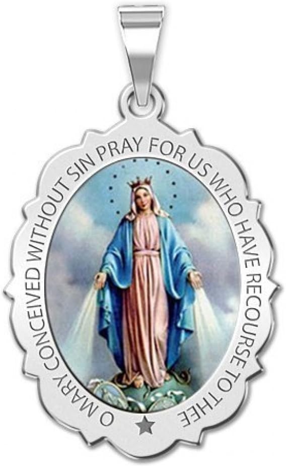 PicturesOnGold.com Miraculous Medal Necklace Catholic Virgin Mary Pendant Oval Pendants for Women & Men Crafted in 10K/14K Yellow or White Gold & Sterling Silver Christian Gifts for Men & Women or First Communion Gifts for Boys or Girls