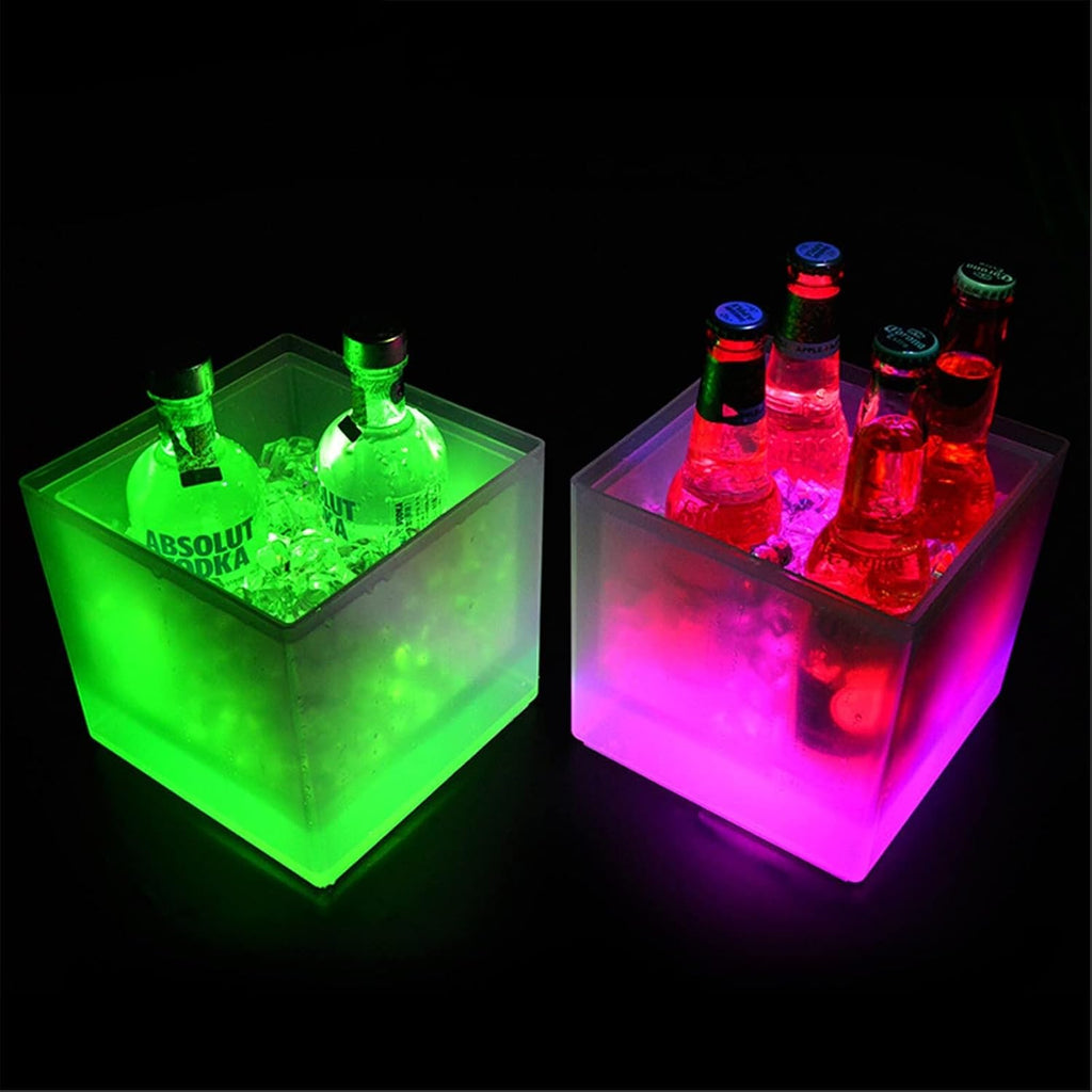 Ice Bucket Champagne Bucket Led Ice Bucket Bar Nightclub Light Up Square Champagne Whiskey Beer Bucket Bars Night Party Double Layer With Led Color Changing Ice Bucket Beverage Tub