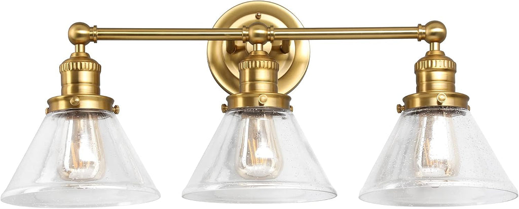 Design House Augustin Vanity Light, 3-Light, Seeded Glass Warm Glow, Dimmable, Up/Down Glow, Easy Installation, E26 Socket, Satin Gold, 25.9 in L x 8.3 in D x 11.1 in H, 589036-SG
