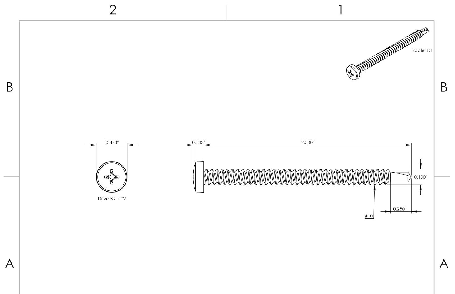 #10 x 2-1/2' - Phillips Pan Head Self Drilling Metal Tek Screws Stainless 250 Pcs self Tapping Screws Metal B2B