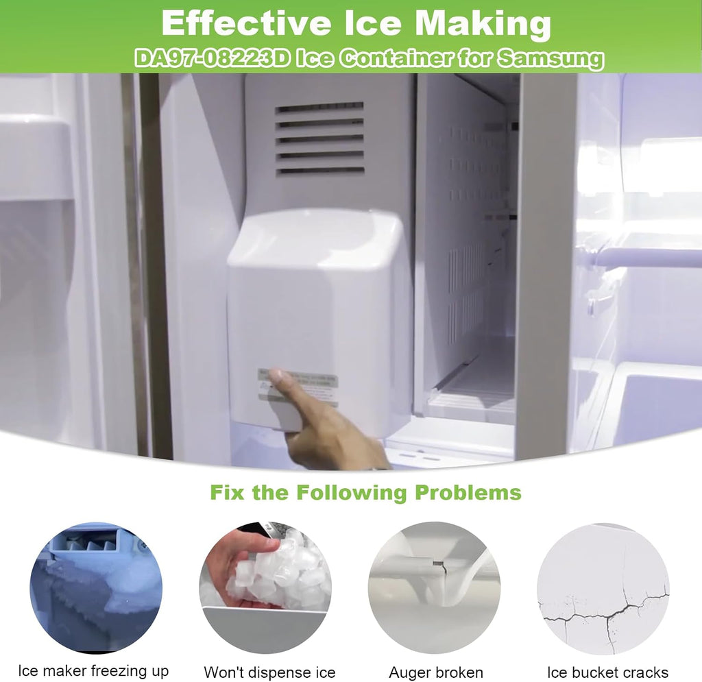DA97-08223D Ice Bucket Assembly Compatible with Samsung RS25J500DSG RS25J500DSR RS261MDRS RS261MDWP Refrigerator Ice Maker Tray, Replaces DA97-08223A DA97-08223B 2309715 Ice Container