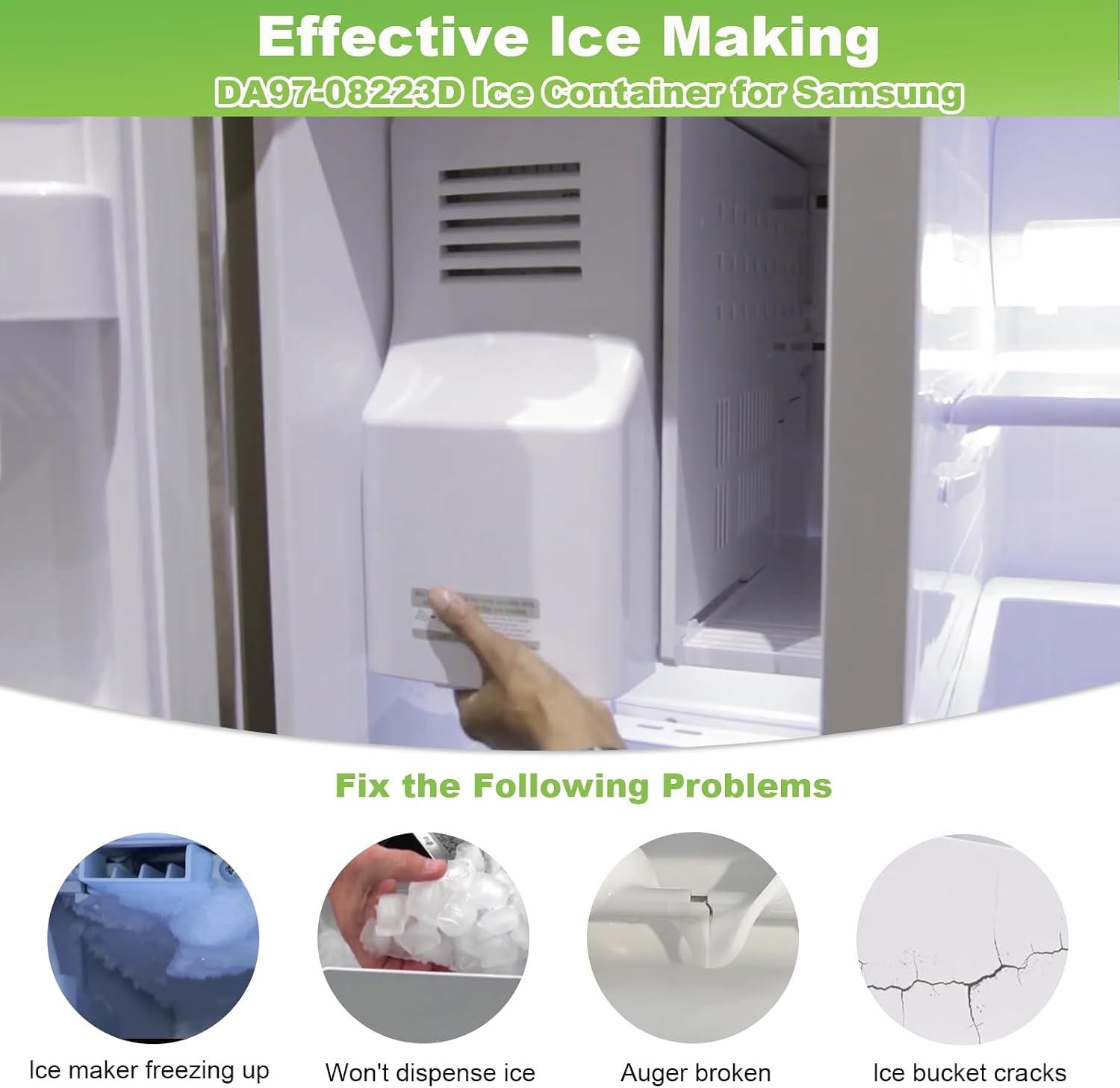 DA97-08223D Ice Bucket Assembly Compatible with Samsung RS25J500DSG RS25J500DSR RS261MDRS RS261MDWP Refrigerator Ice Maker Tray, Replaces DA97-08223A DA97-08223B 2309715 Ice Container