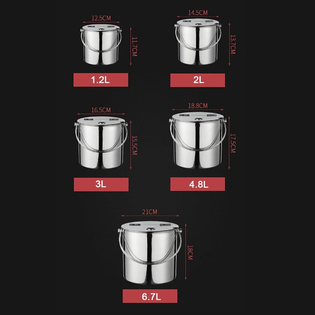 Ice Buckets Thickened Stainless Steel Type Ice Bucket with Flip Lid and Carry Handle Business and Family Party Metal Ice Bucket Beverage Tub Ice Bucket Champagne Buckets Bar Ice Bucket(6.7L)