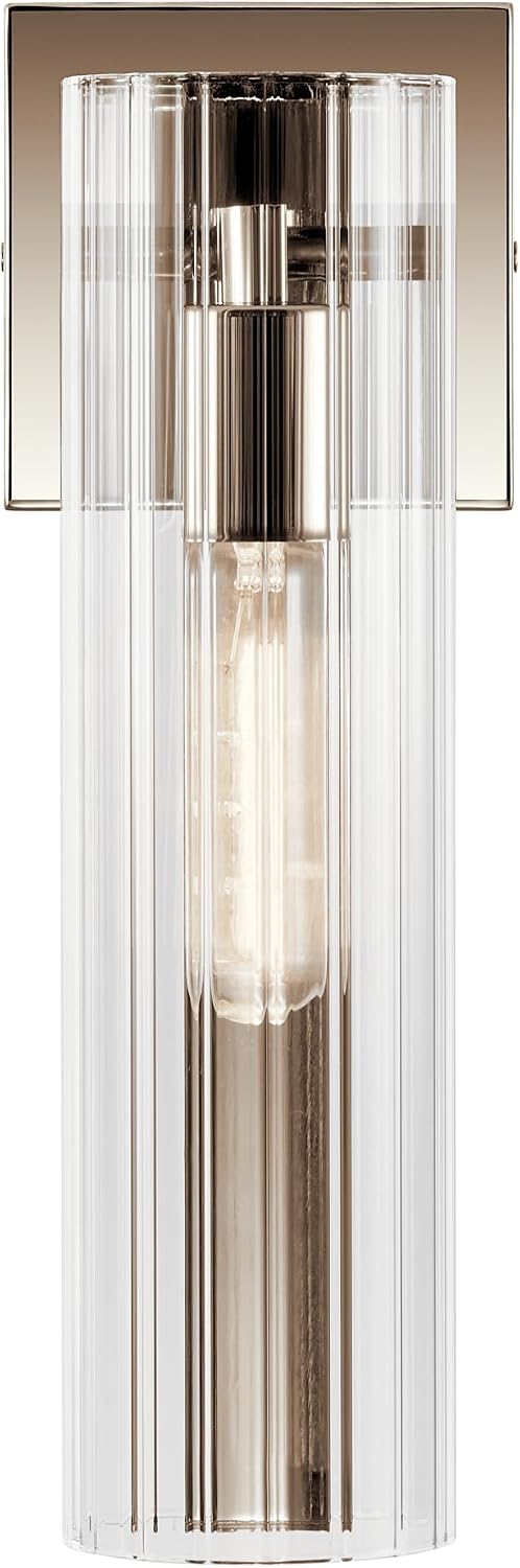 Kichler Jemsa 1 Light Wall Sconce, Modern Light with Clear Fluted Glass in Polished Nickel for Bathroom, Powder Room, Sides of Fireplace, Down a Hallway, Kitchen, or Bedroom (14' x 4.75'), 55165PN