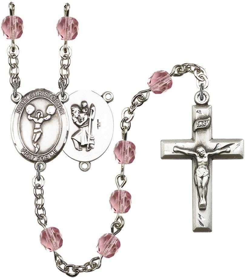 Bonyak Jewelry St. Christopher/Cheerleading Silver-Plated Rosary - Every Birth Month Color and More