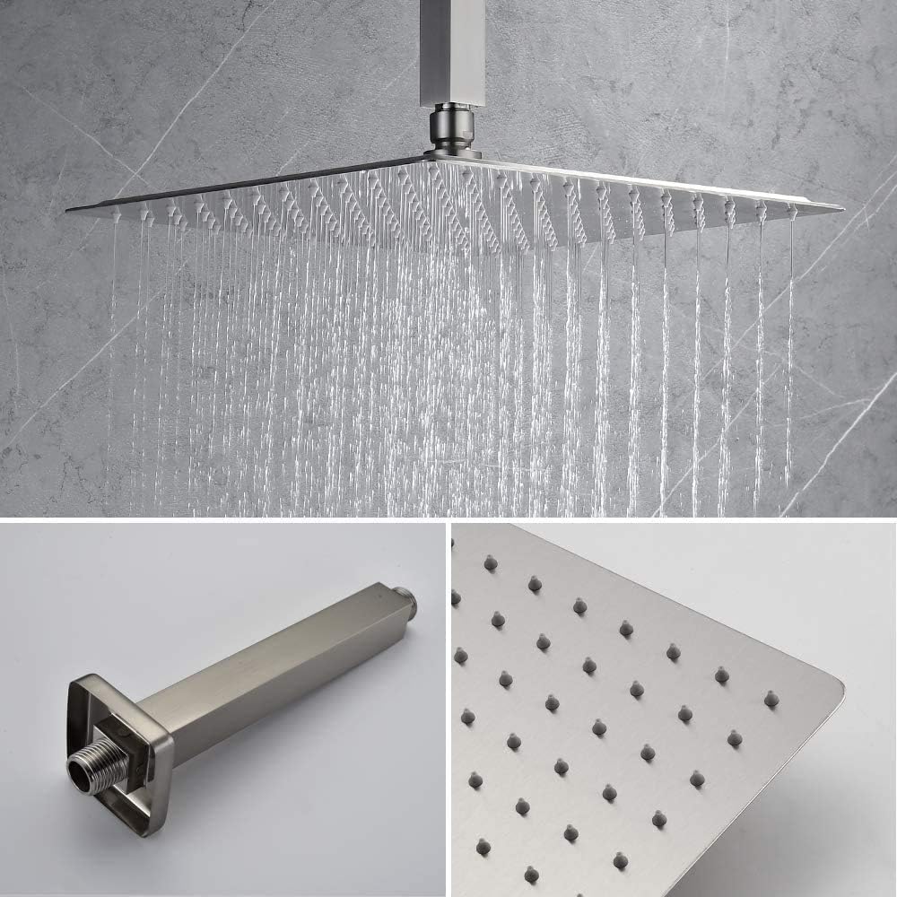 Iriber Ceiling Mount Rain Shower System with Shower Head and Handheld Bathroom Shower Set Contain Shower Faucet Mixer and Trim Kit (Valve Included) (Brushed Nickel)