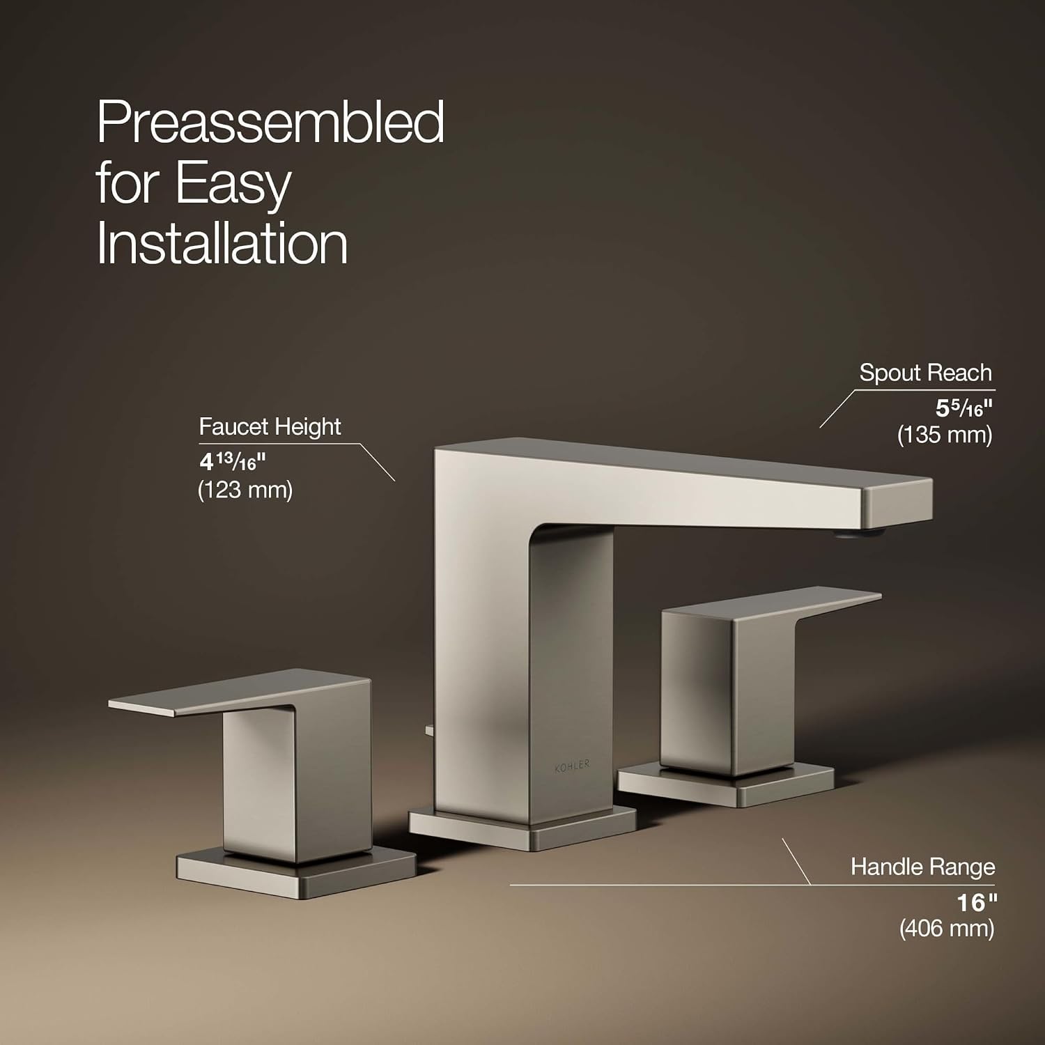 Kohler K-36786-4-BN Honesty® Widespread Bathroom Sink Faucet, Bathroom Faucets, 1.2 GPM, Vibrant Brushed Nickel