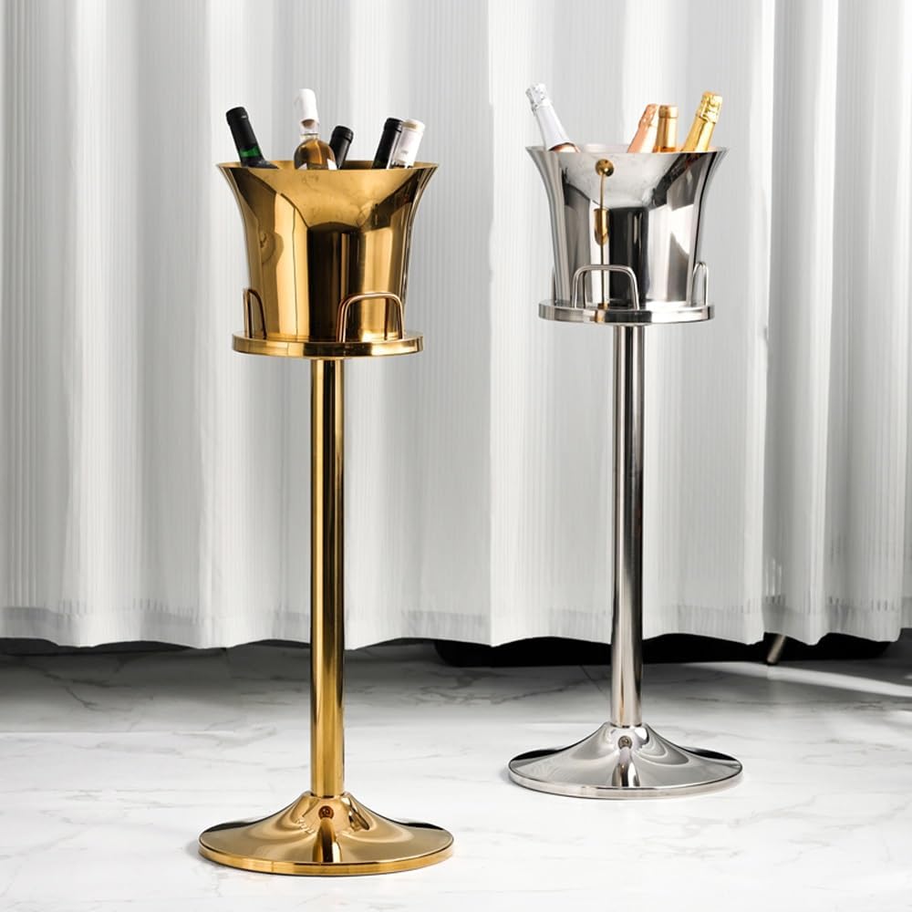 Ice Bucket for Parties, Stainless Steel Wine Cooler with Stand - Party Drink Cooler Holder - Wine Chiller - Free Standing - Outdoor or Indoor Use(Black)