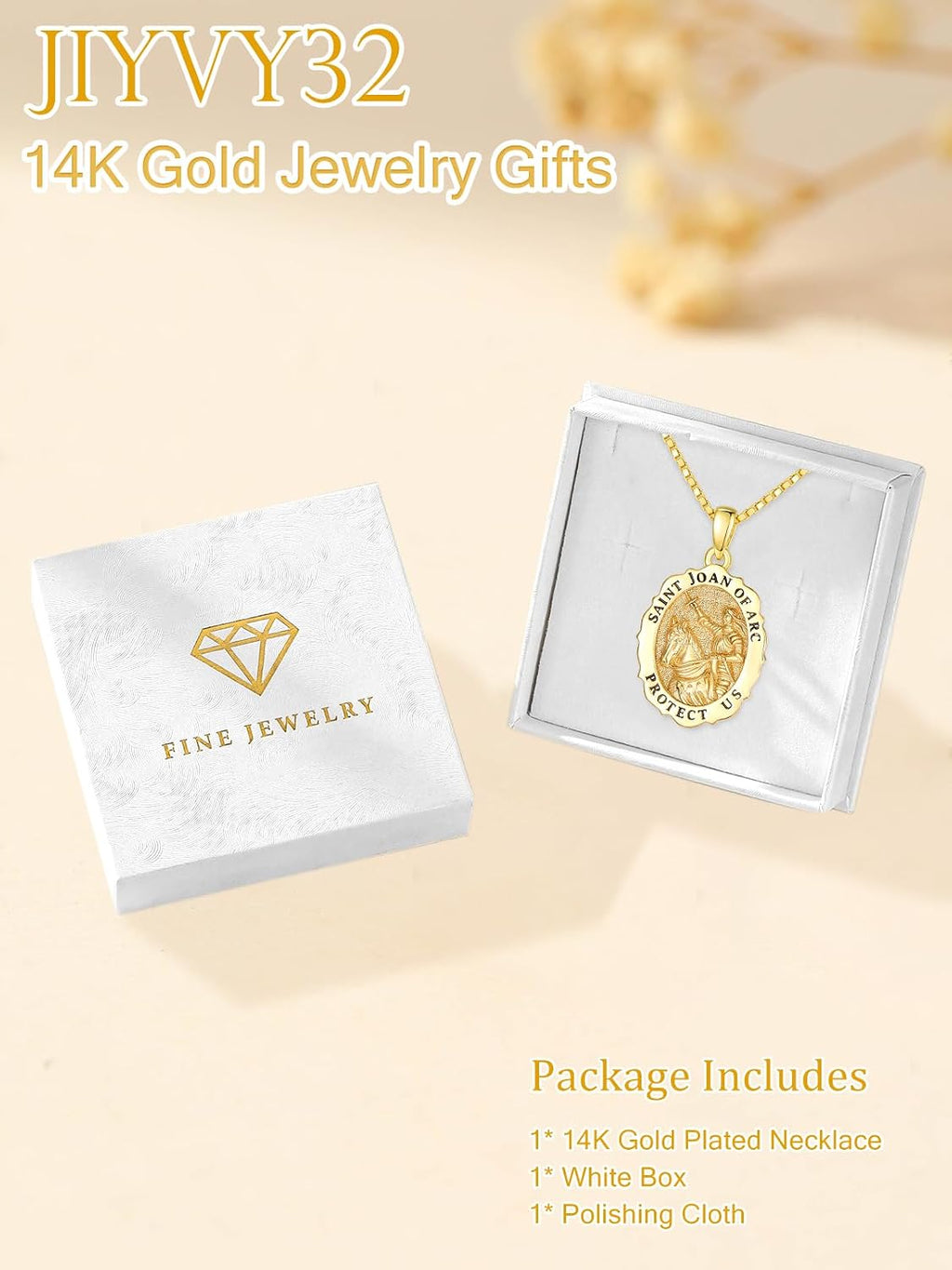 14K Gold Saint Medal Necklace for Women, Catholic Patron Saint Pendant Necklace, Christian Religious Jewelry Gift for Confirmation Baptism Communion Christmas Birthday