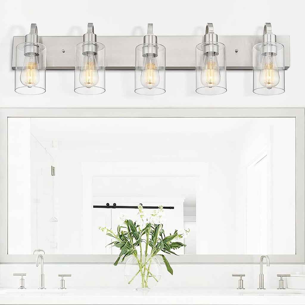 Emliviar 5-Light Bathroom Vanity Light Fixture, 37' Bath Wall Light Fixtures in Brushed Nickel Finish with Clear Glass, YCE237B-5W BN